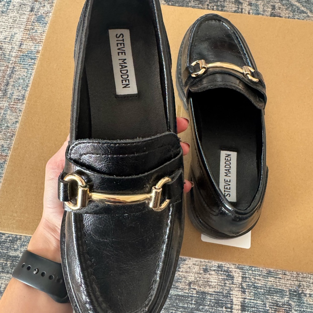 Steve Madden Lando Black Leather Loafers Size 7.5